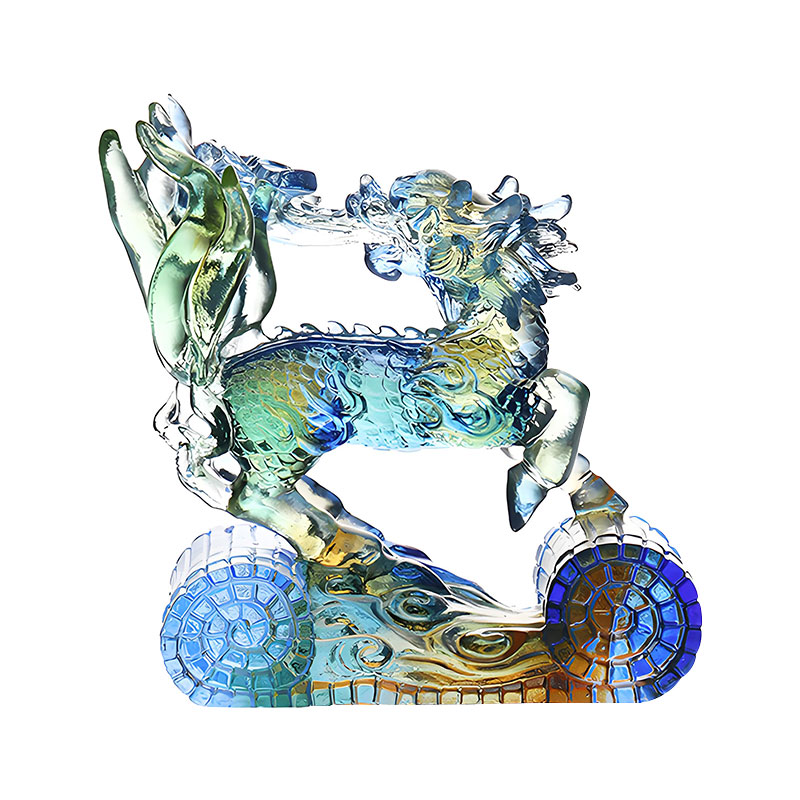 지혜 기린 블루 앰버 그린 컬러 유리 크리스탈 장식