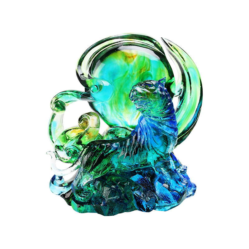 청록색 투명 크리스탈 유리 호랑이 장식품