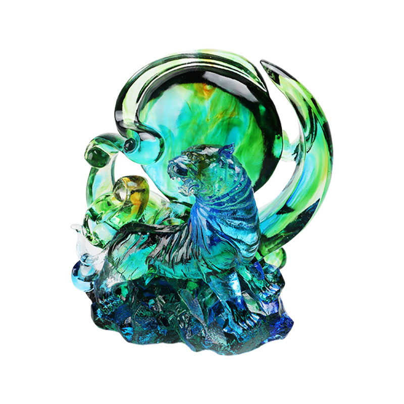 청록색 투명 크리스탈 유리 호랑이 장식품