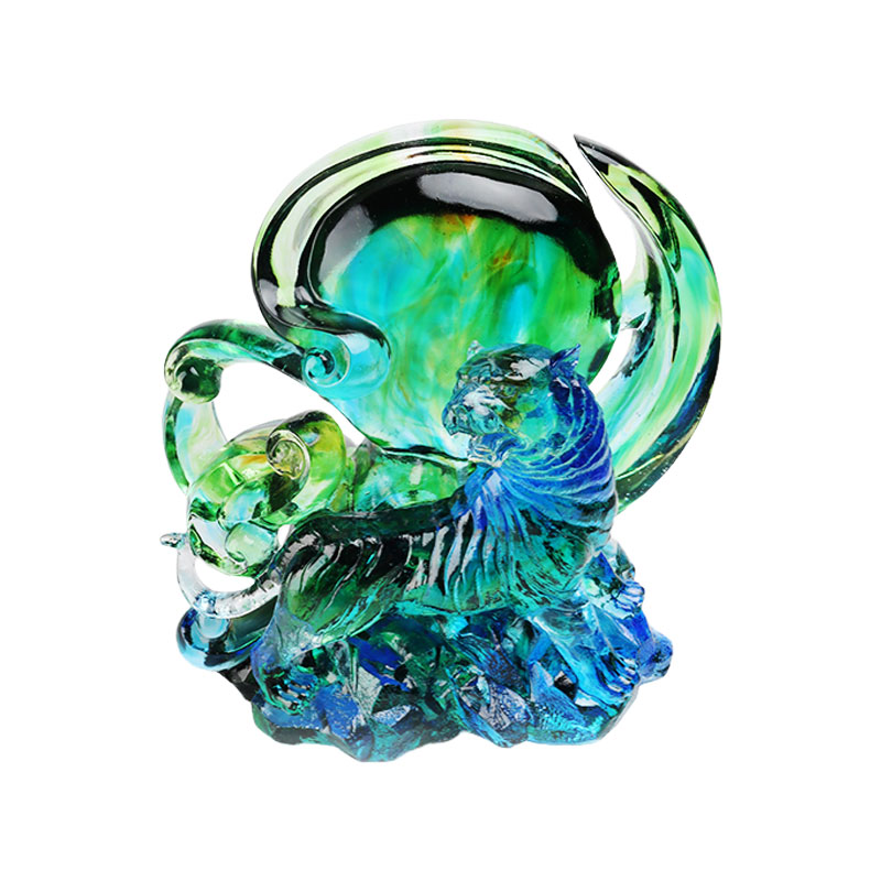 청록색 투명 크리스탈 유리 호랑이 장식품