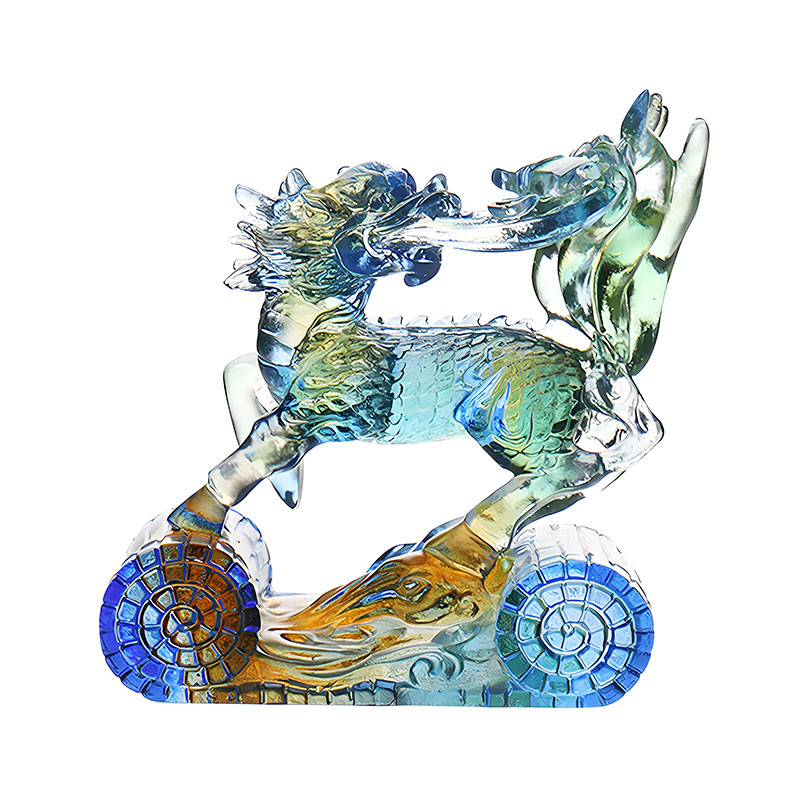 지혜 기린 블루 앰버 그린 컬러 유리 크리스탈 장식
