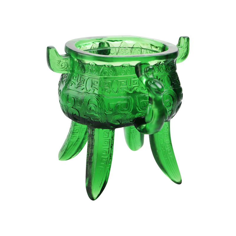 귀 모양 손잡이가 달린 에메랄드 그린 크리스탈 유리 삼각대