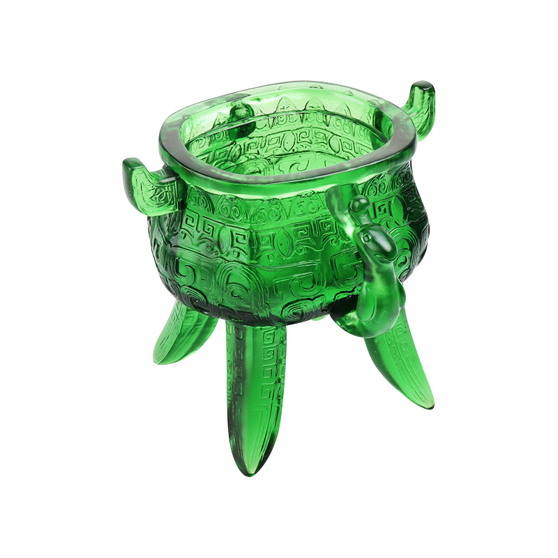 귀 모양 손잡이가 달린 에메랄드 그린 크리스탈 유리 삼각대