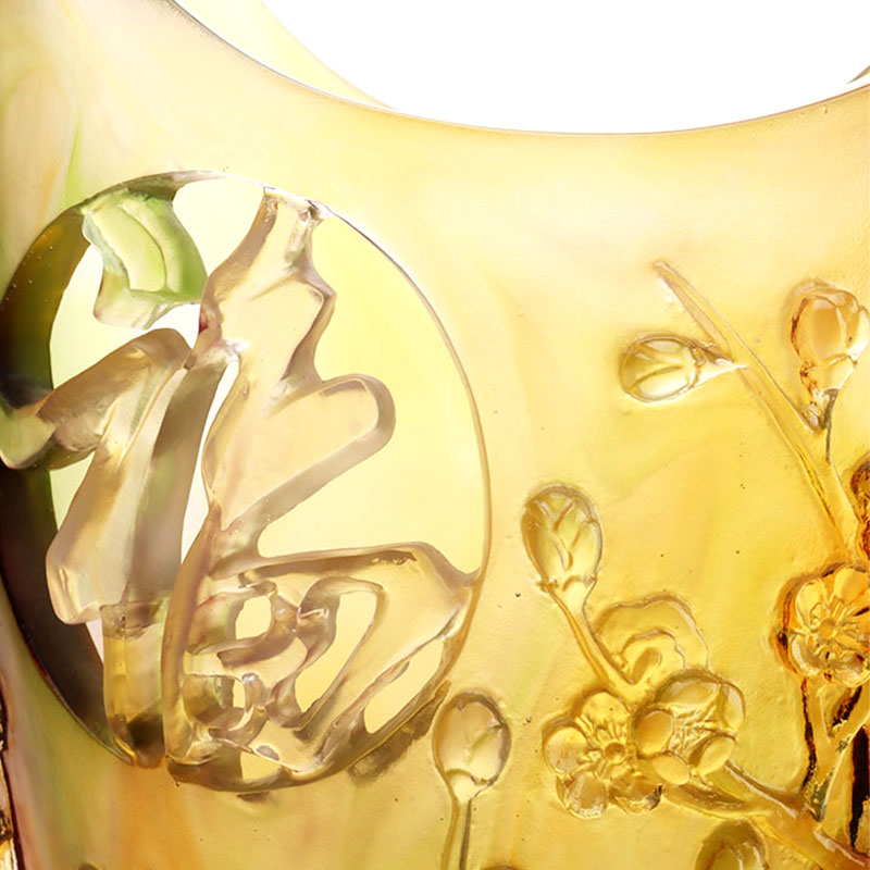 홈 장식 매화 조각 디자인 호박 유리 꽃병