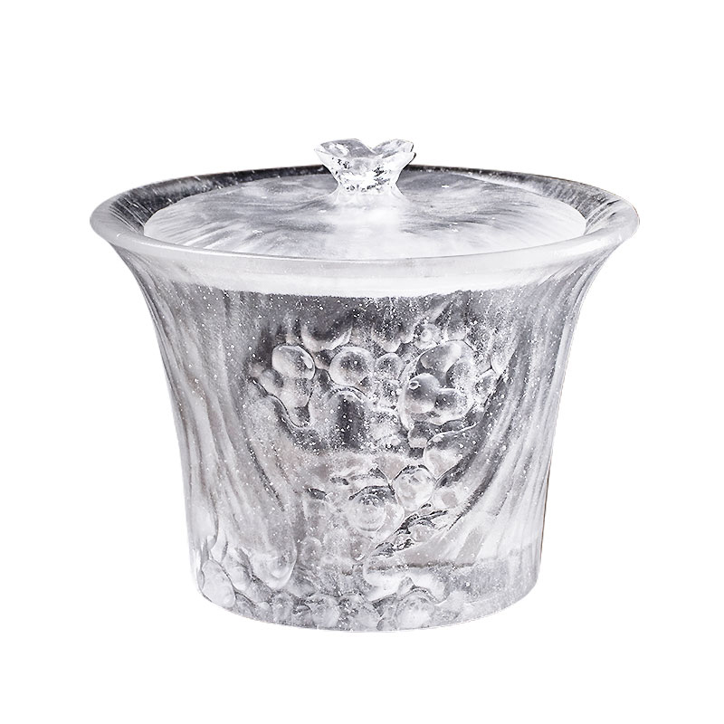 뚜껑이 있는 투명 찻잔 세트