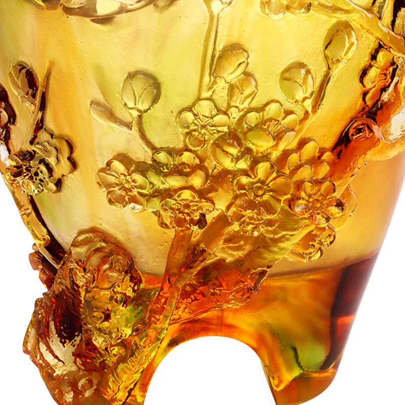 홈 장식 매화 조각 디자인 호박 유리 꽃병