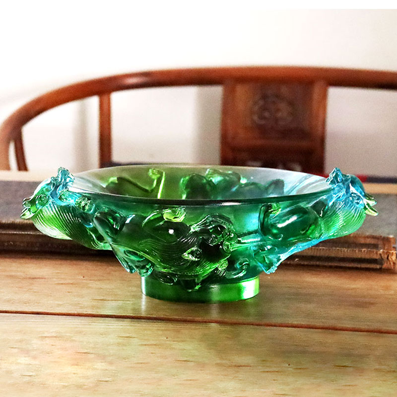 투명한 녹색 유리 과일 접시