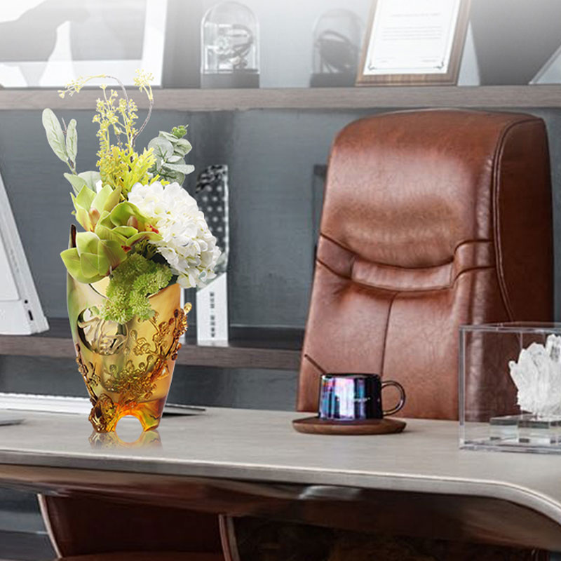 홈 장식 매화 조각 디자인 호박 유리 꽃병
