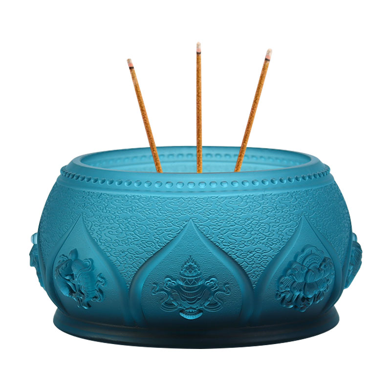 감청색 여덟 가지 상서로운 상징 불교 제단 크리스탈 유리 공물