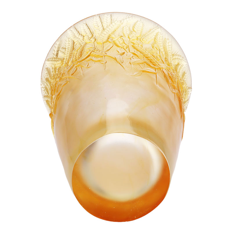 밀 이삭이 양각된 호박색 유리 꽃병