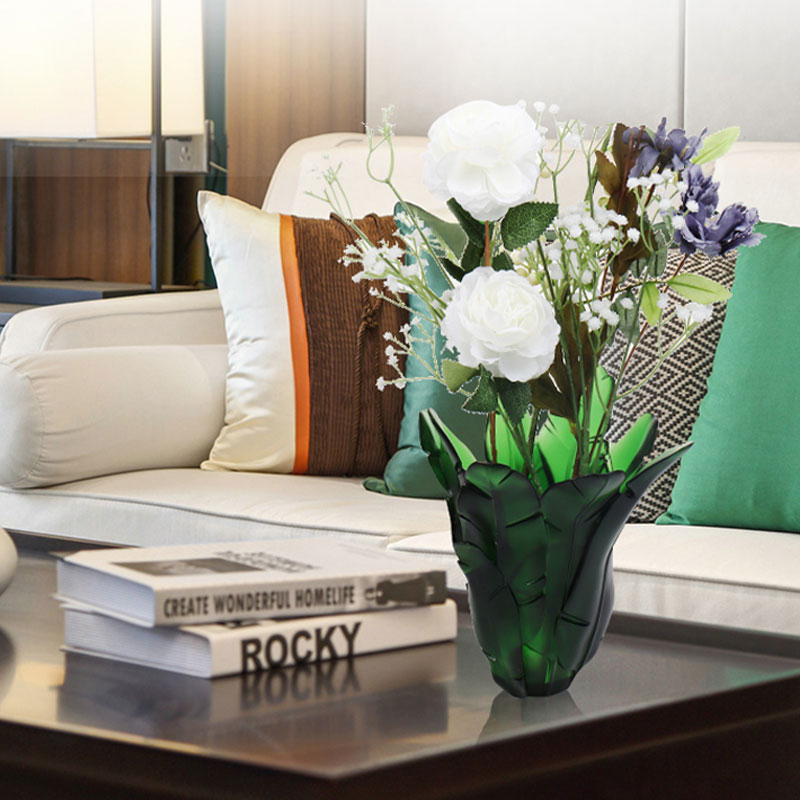 홈 장식 녹색 바나나 잎 유리 꽃병