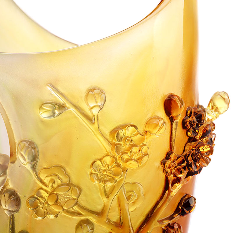 홈 장식 매화 조각 디자인 호박 유리 꽃병