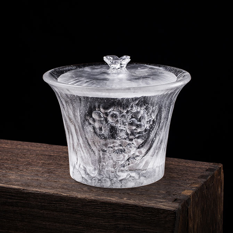 뚜껑이 있는 투명 찻잔 세트