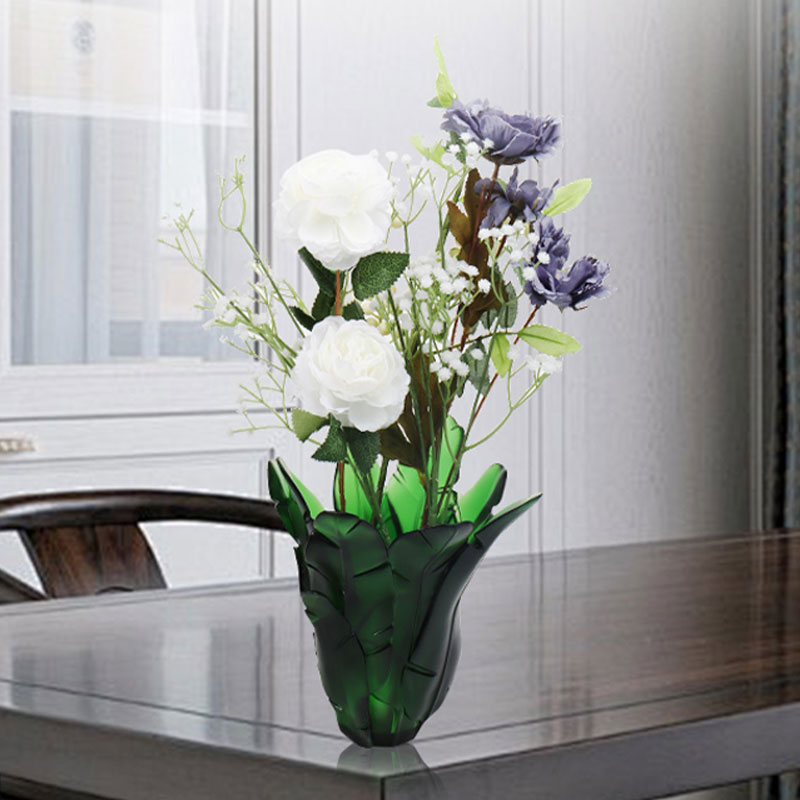 홈 장식 녹색 바나나 잎 유리 꽃병