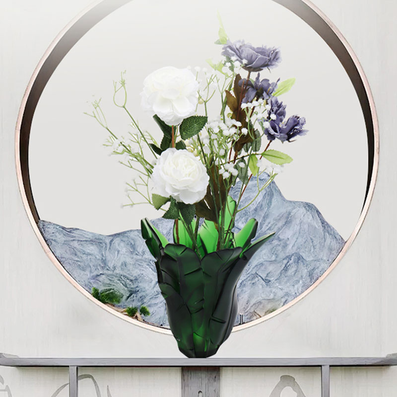 홈 장식 녹색 바나나 잎 유리 꽃병