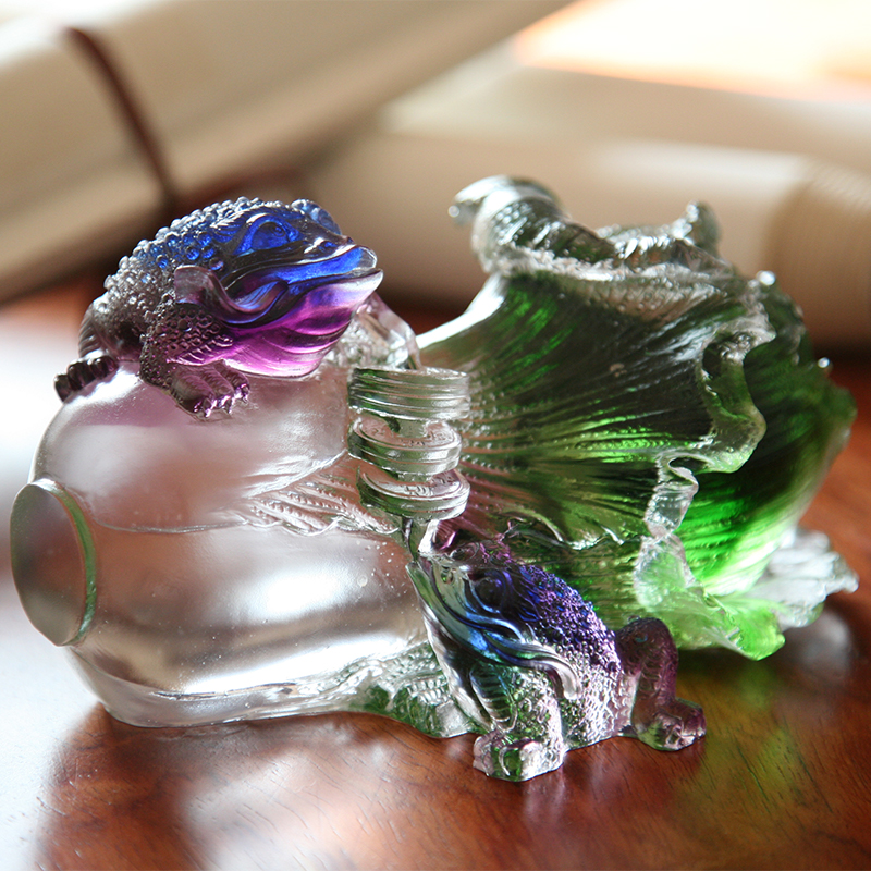 크리스탈 유리 황금 두꺼비 조각 장식품