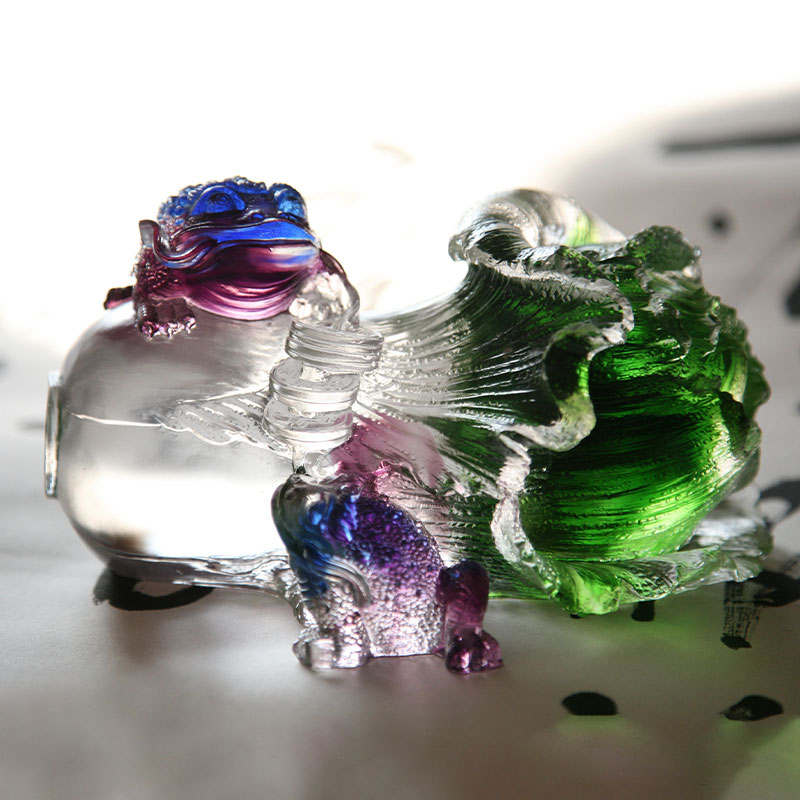 크리스탈 유리 황금 두꺼비 조각 장식품