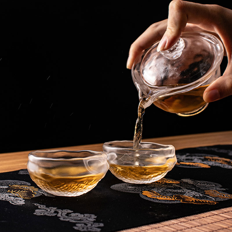 찻주전자, 찻잔이 포함된 투명 유리 차 세트