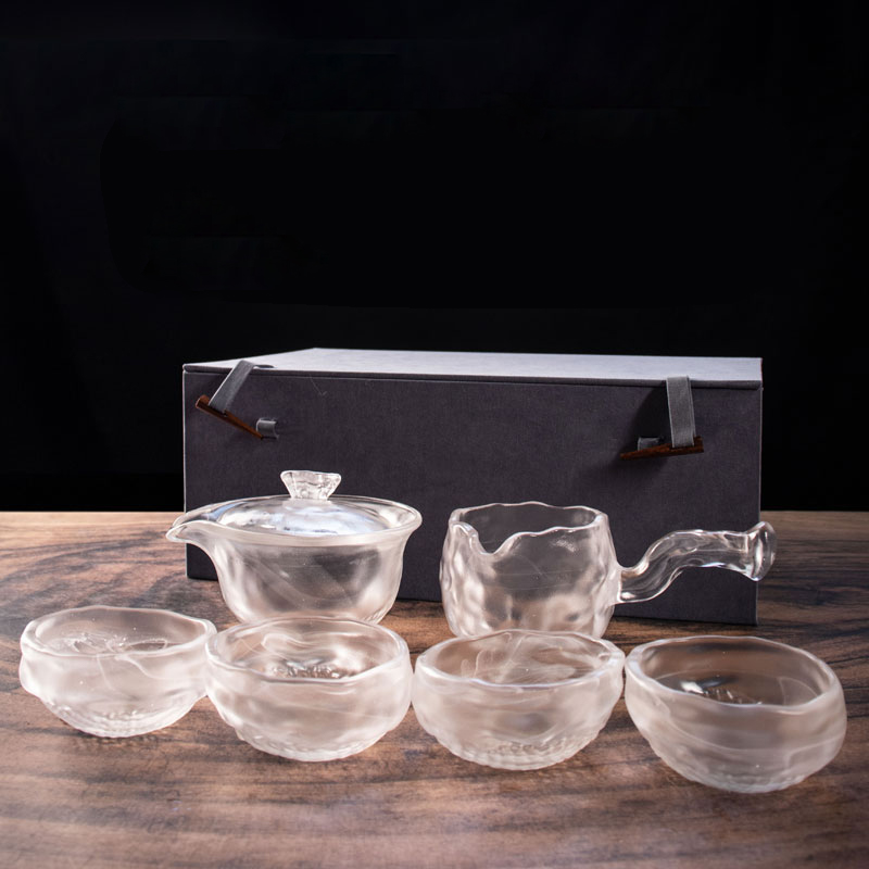 찻주전자, 찻잔이 포함된 투명 유리 차 세트