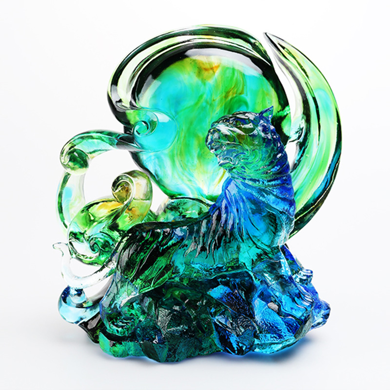청록색 투명 크리스탈 유리 호랑이 장식품