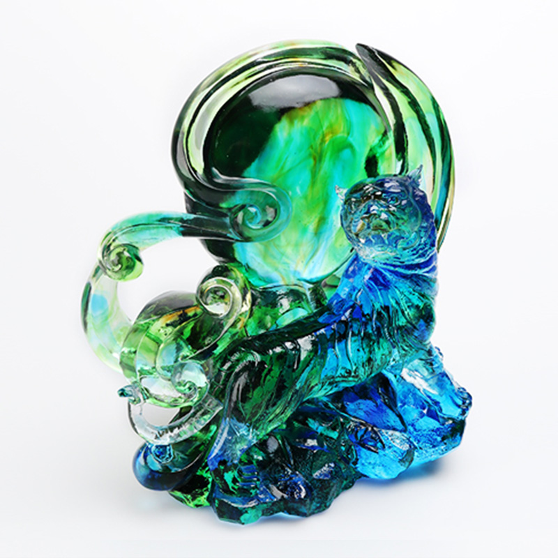 청록색 투명 크리스탈 유리 호랑이 장식품