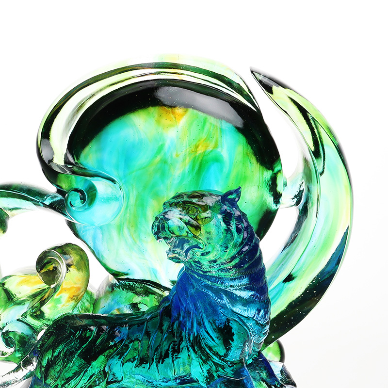 청록색 투명 크리스탈 유리 호랑이 장식품